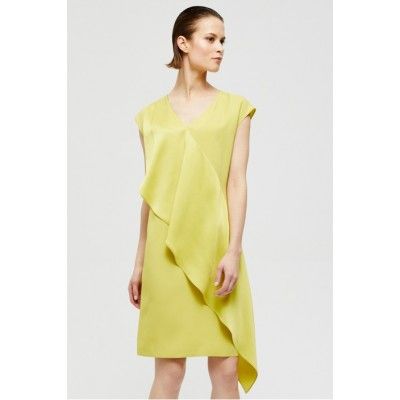 Limonkowa żółta sukienka ze skośną falbaną - Patrizia Aryton Żółty