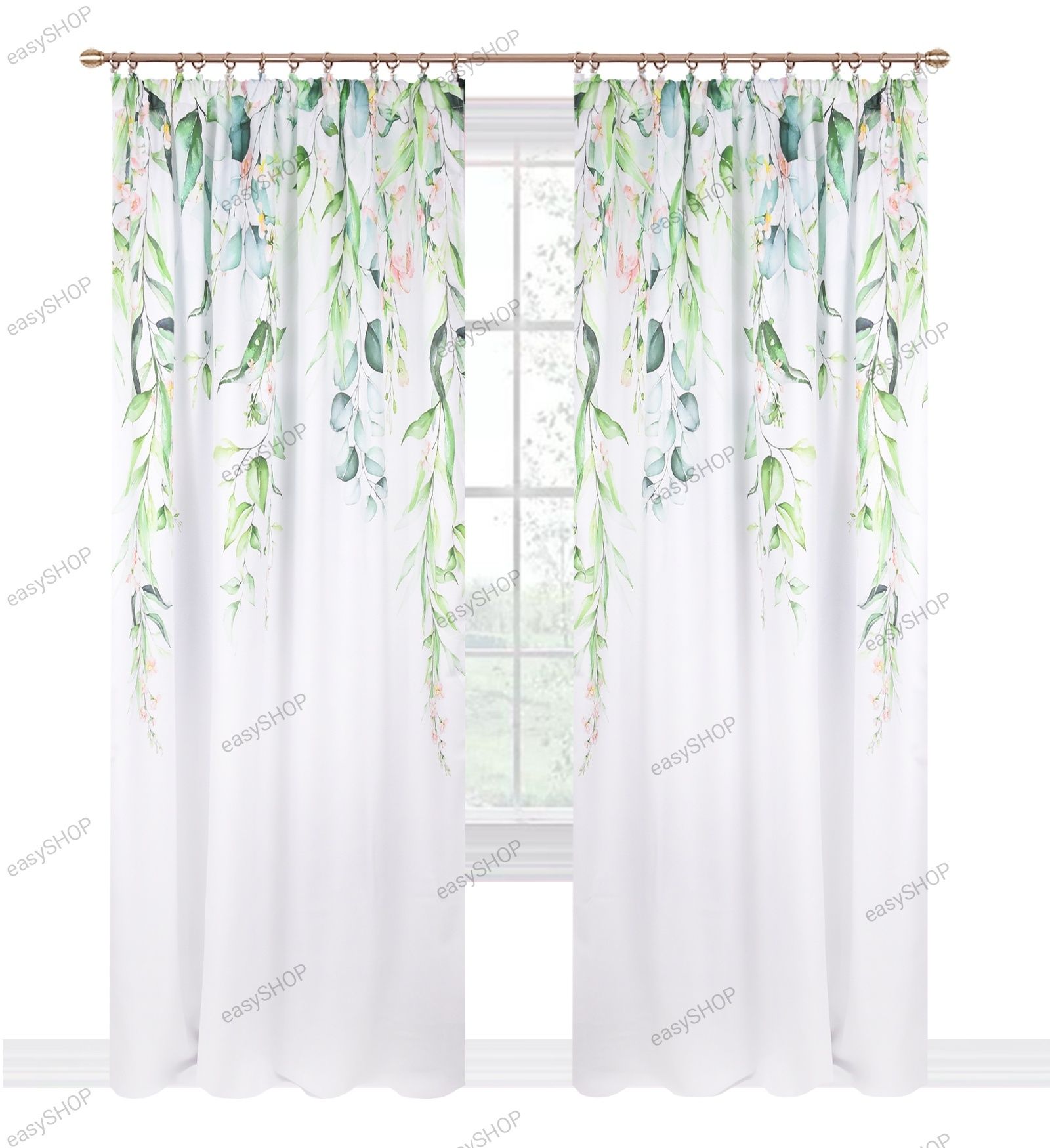 Komplet 2 zasłony 250x145 wzór roślinny