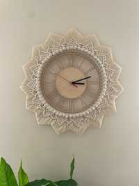 Zegar ścienny na ściane wiszący makrama boho sklejka drewno mandala