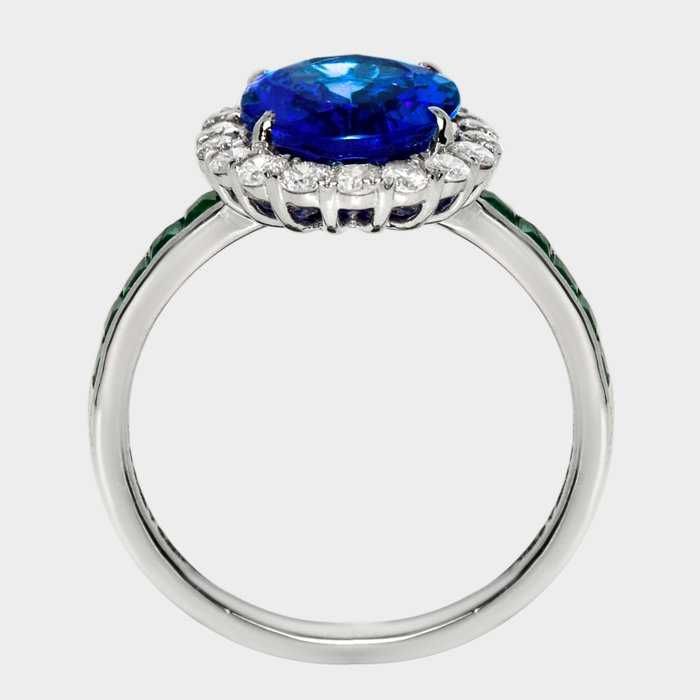 Tanzanit 3,20 ct + Diamenty | 14K Białe złoto Pierścionek zaręczynowy