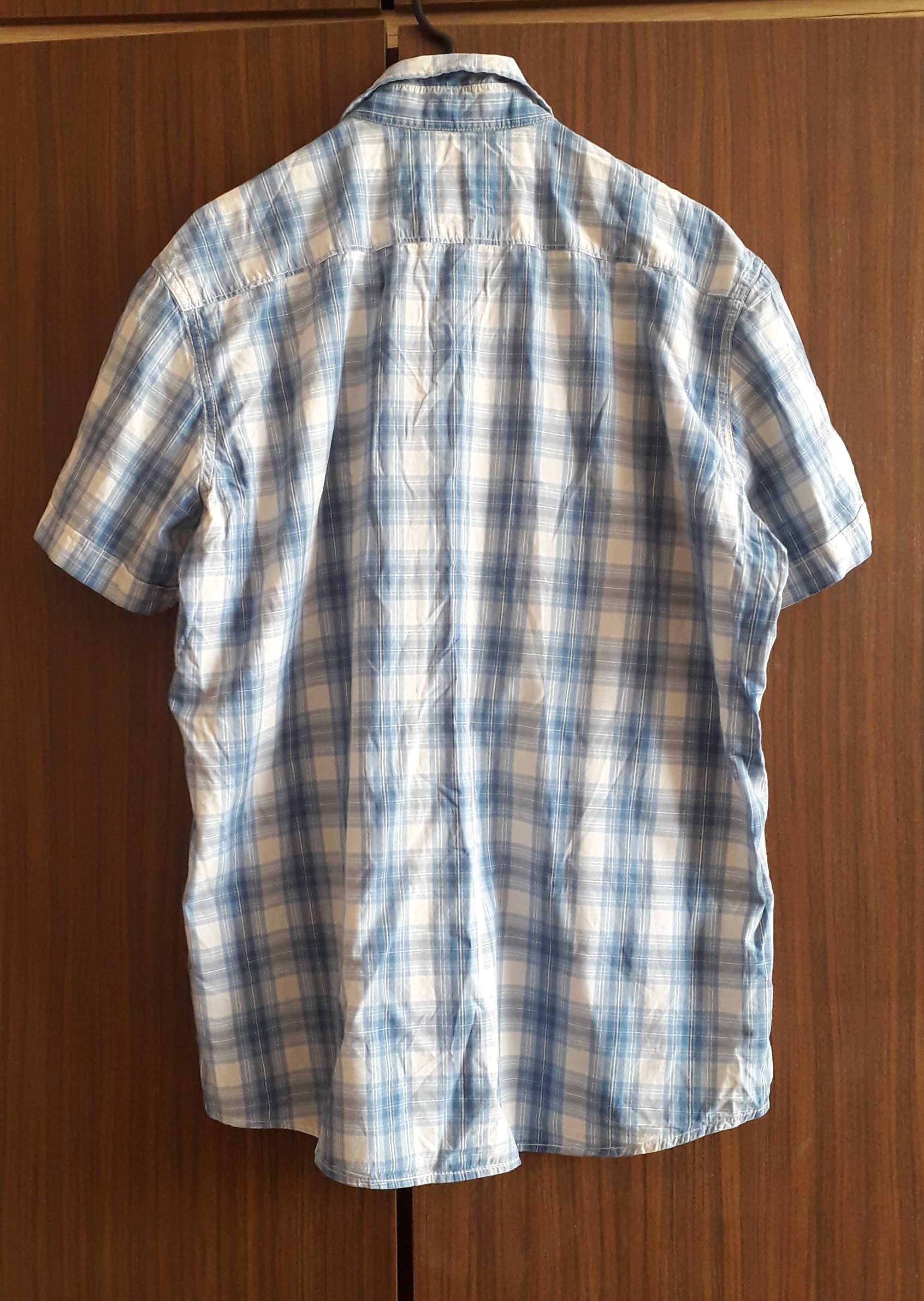 Niebiesko biała męska koszula w kratę Logg H&M Rozmiar L