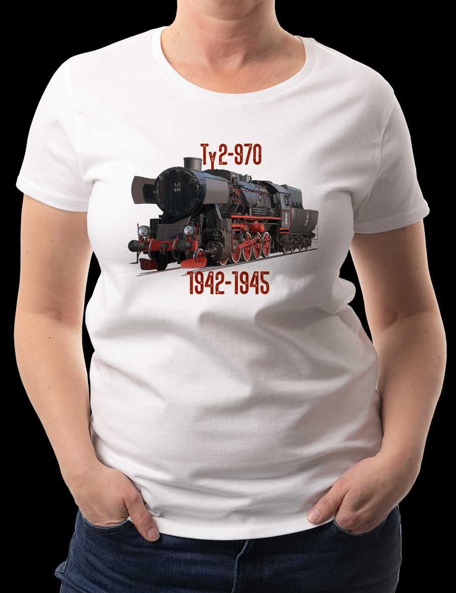 Koszulka Damska z Lokomotywą Ty2 Biała T-shirt rozmiar 3XL