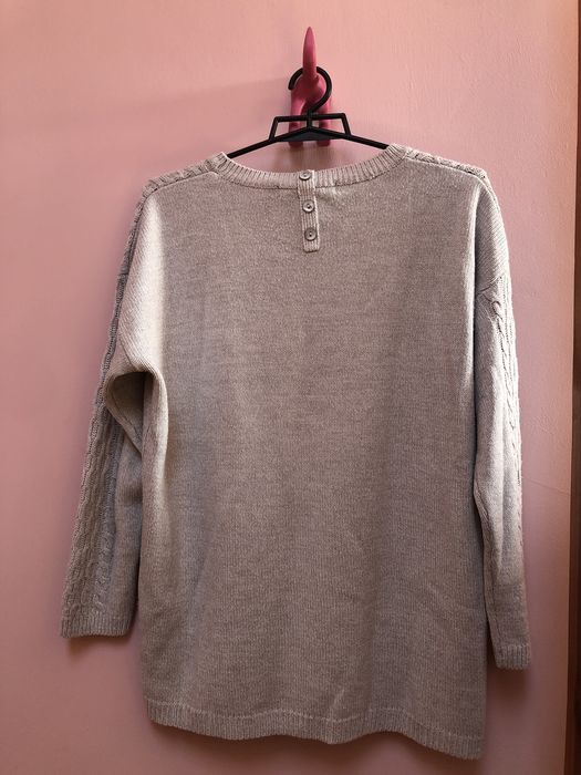 Sweter oversize szary beżowy piaskowy w warkocze M/L ISLE essentials