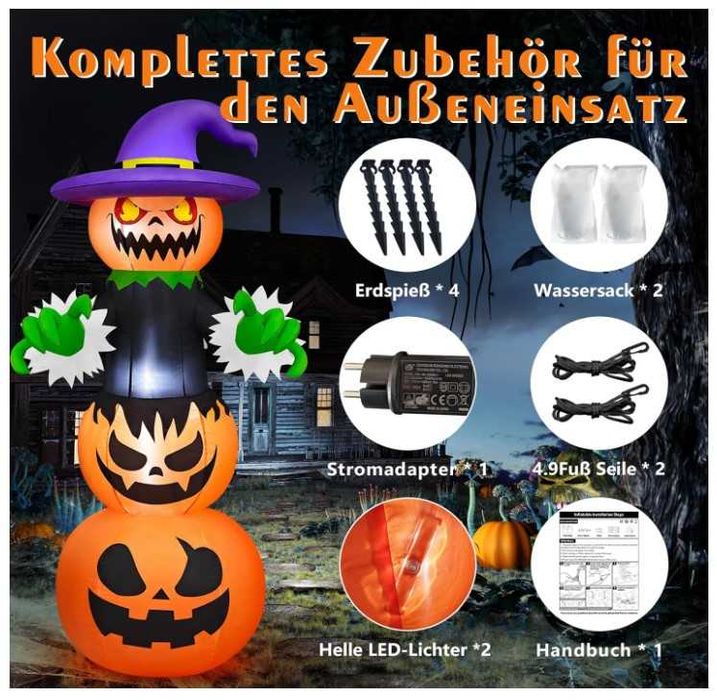 Nadmuchiwana dekoracja na Halloween dynia z oświetleniem LED 180cm
