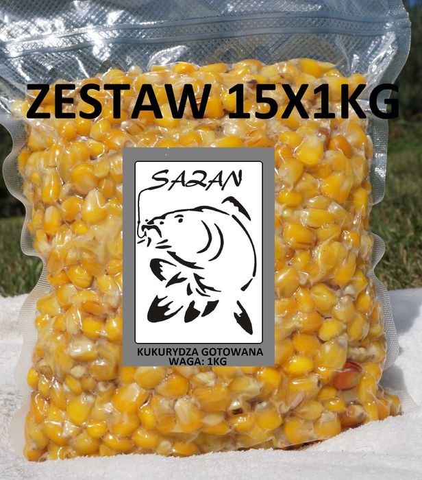 Zanęta wędkarska kukurydza gotowana 15 x 1kg ZIARNO SAZAN