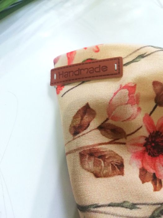 Opaska z gumką brzoskwiniowa łąka handmade