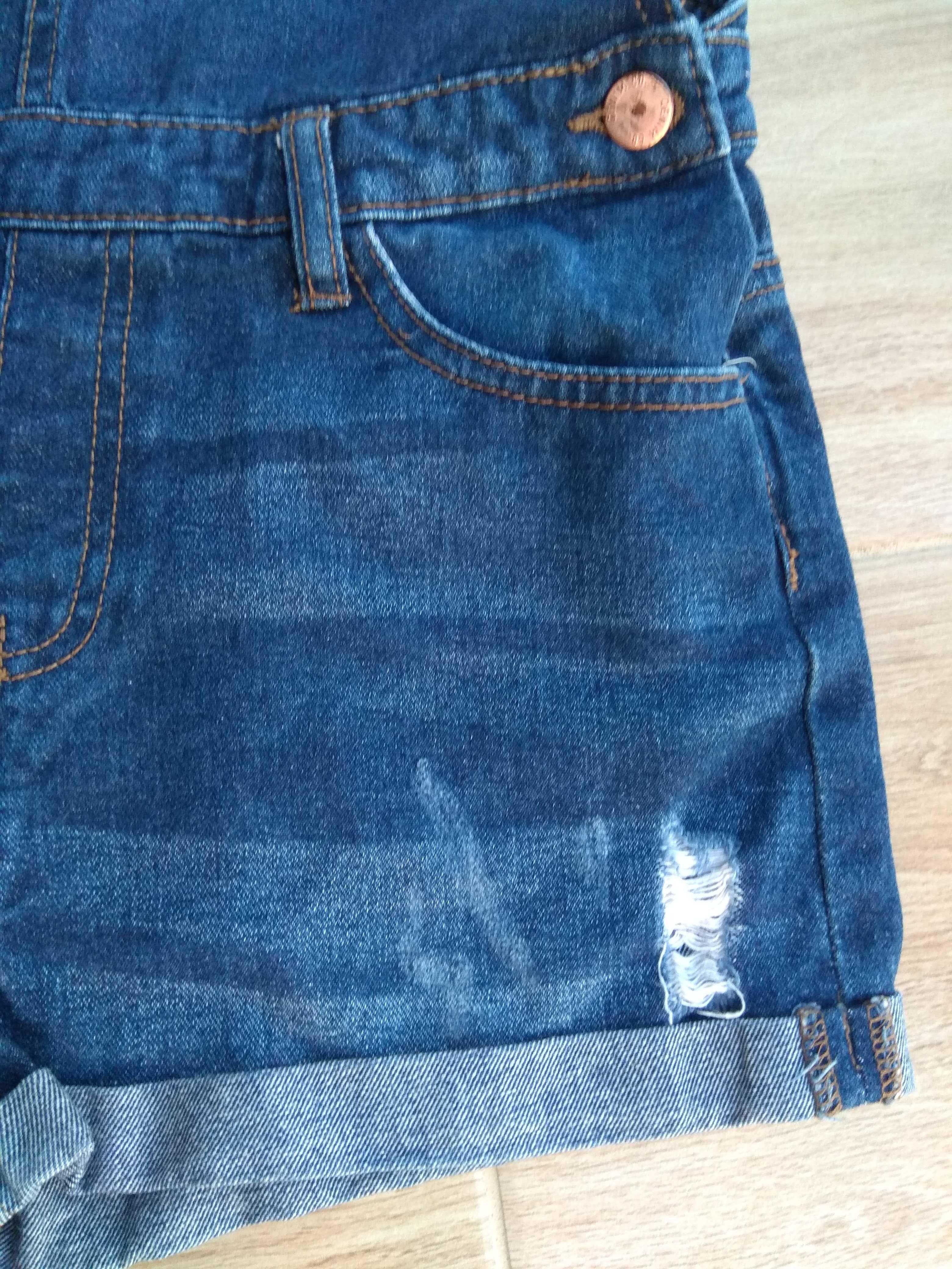 Spodenki na szelkach, szorty,r 158, jeans, Denim, stan idealny, c30 zł