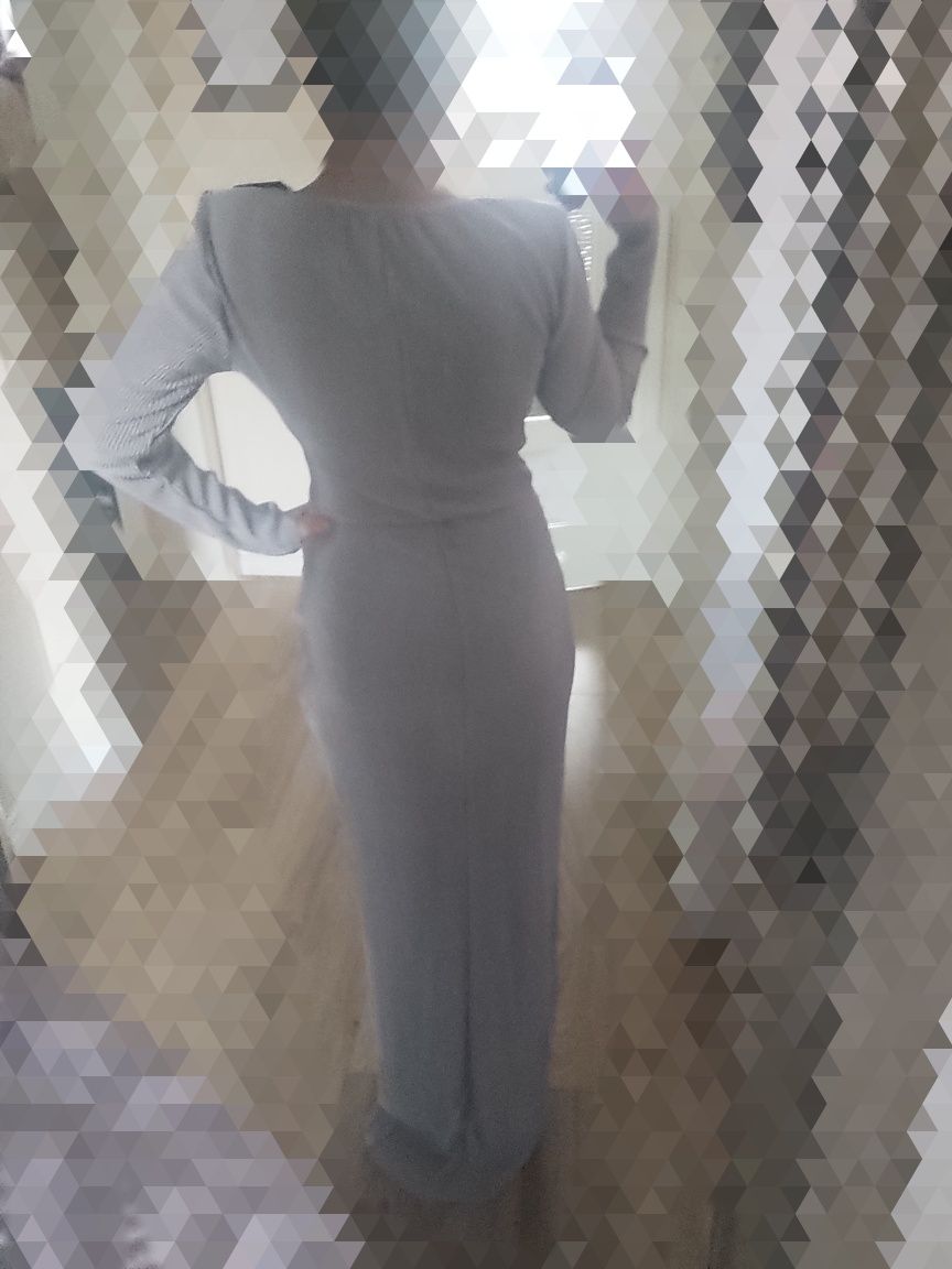 Sukienka Maxi EVE rozmiar XS 34 plisowana stalowa