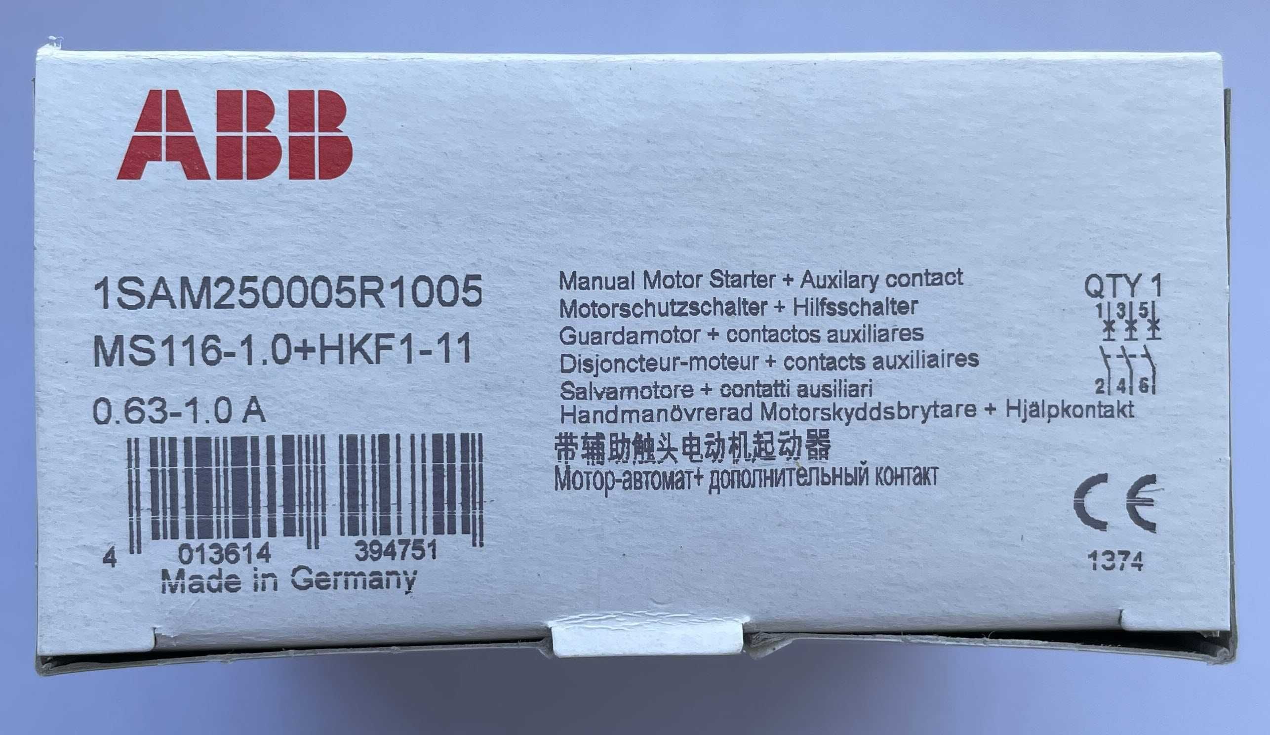 Автомат захисту двигуна ABB MS116-0.63 0,4...0,63A 50 кА