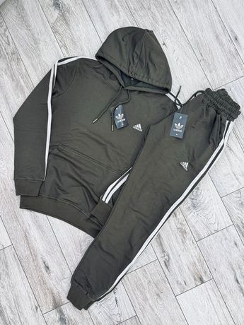 Bawełniany dres ADIDAS bluza z kapturem spodnie Khaki Damski M
