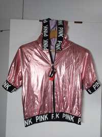 Różowa bluza na zamek 158/164 różowa bluzka 3/4 rękaw hiphop bluza xs