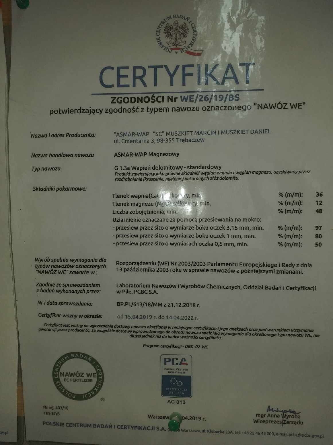 Wapno granulowane magnezowe kredowe Kreda czarna