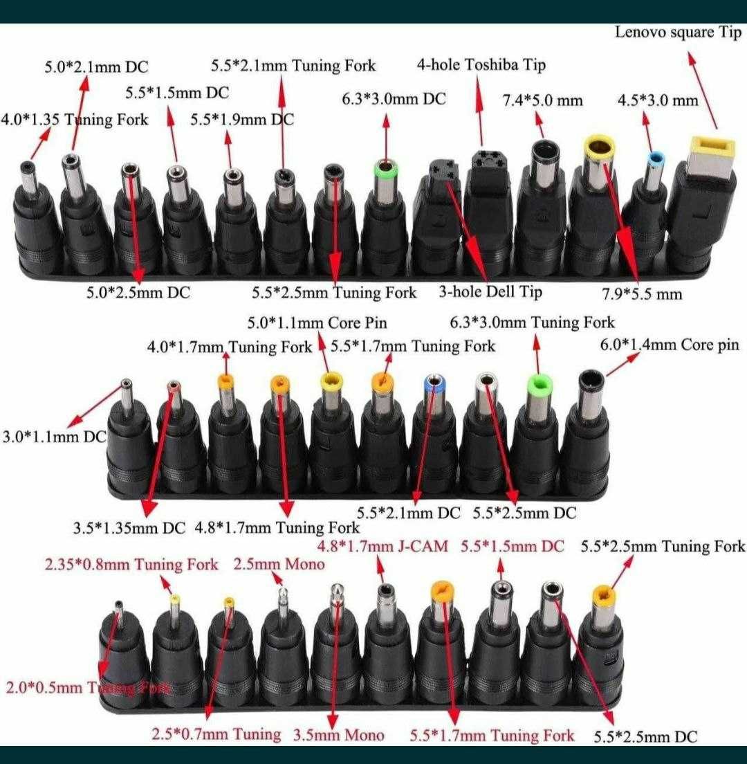 Набір конекторів, перехідників для зарядки і живлення , 34шт