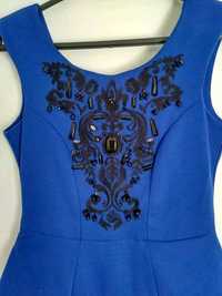Promocja! Granatowa sukienka S kobaltowa baskinka