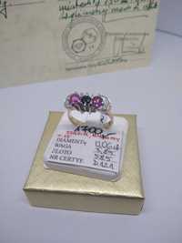 Złoty pierścionek diament, szafir, rubiny złoto 585 R15  321