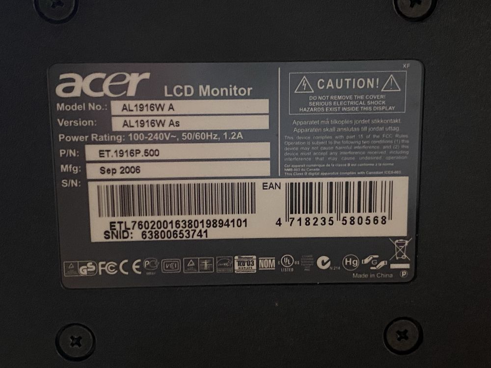 Monitor Acer 19”