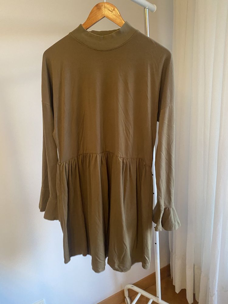 Luźna Sukienka khaki Missguided XL stójką rozkloszowana letnia casual