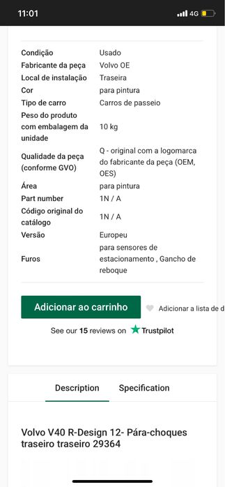 Pára-choques traseiro VOLVO V40 Hatchback (525) D2