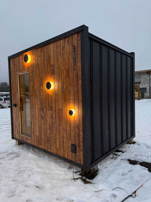 Модульна сауна “Wood Cube”з панорамним вікном.Сауна на дровах.Виробник