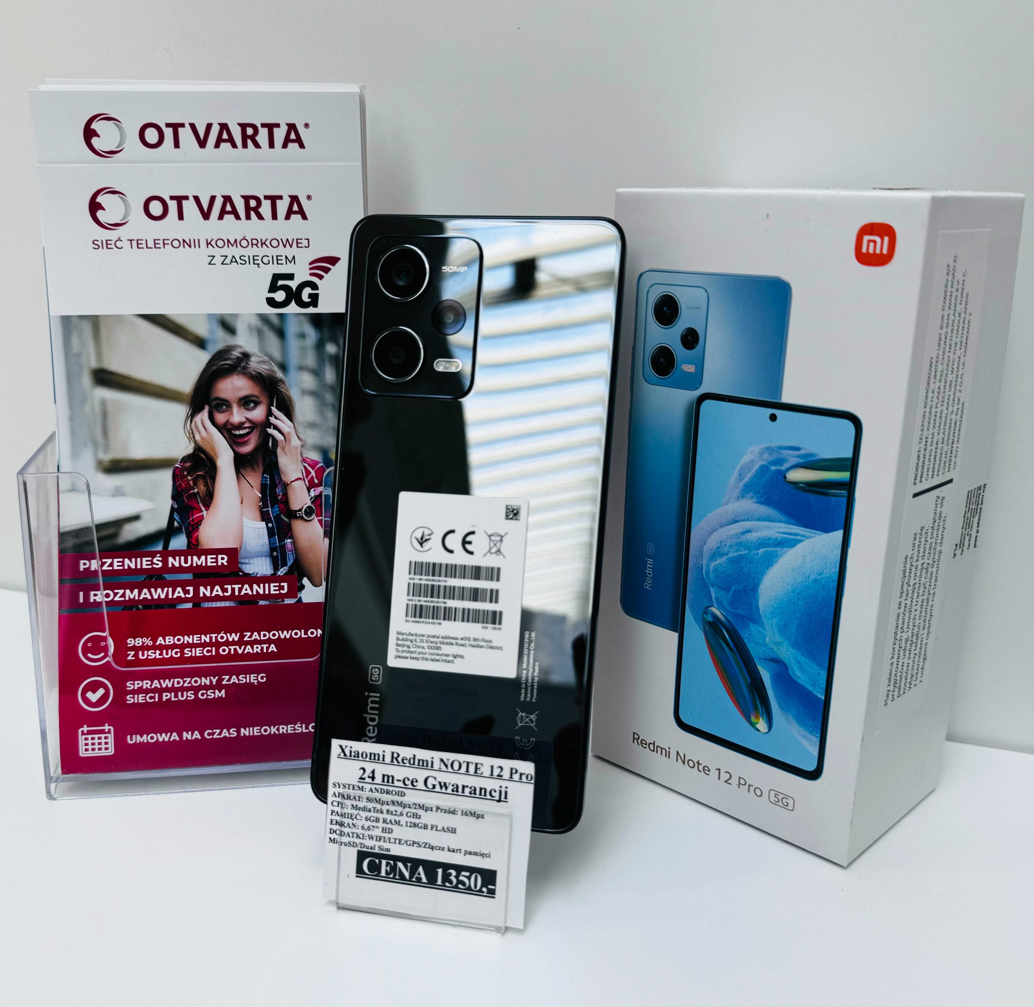 Xiaomi Redmi Note 12 Pro 5G 6/128 GB / 24 miesiące gwarancji / CZARNY