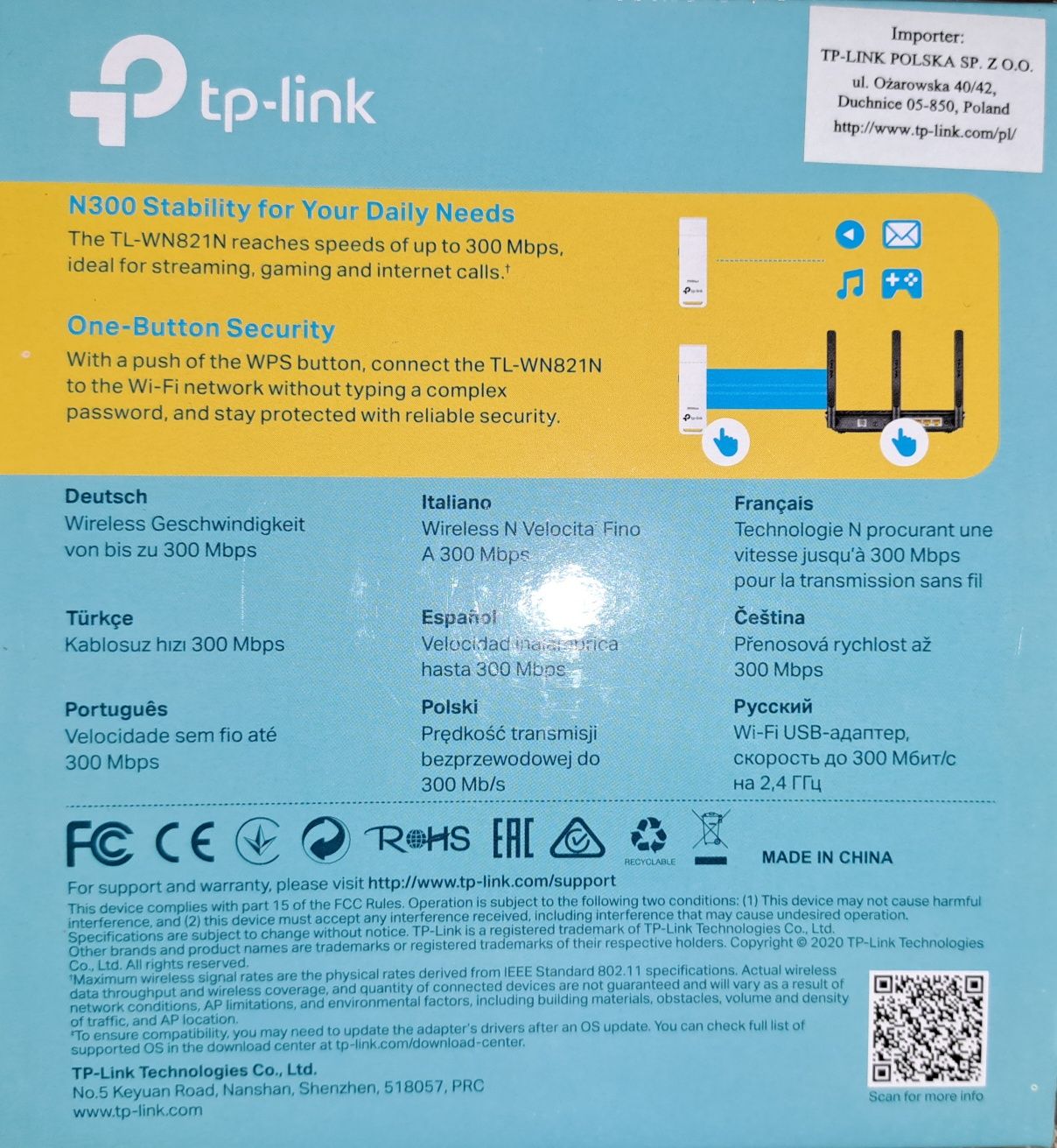Bezprzewodowa karta sieciowa TP- LINK TL-WN821N USB stan N, 300 Mb/s