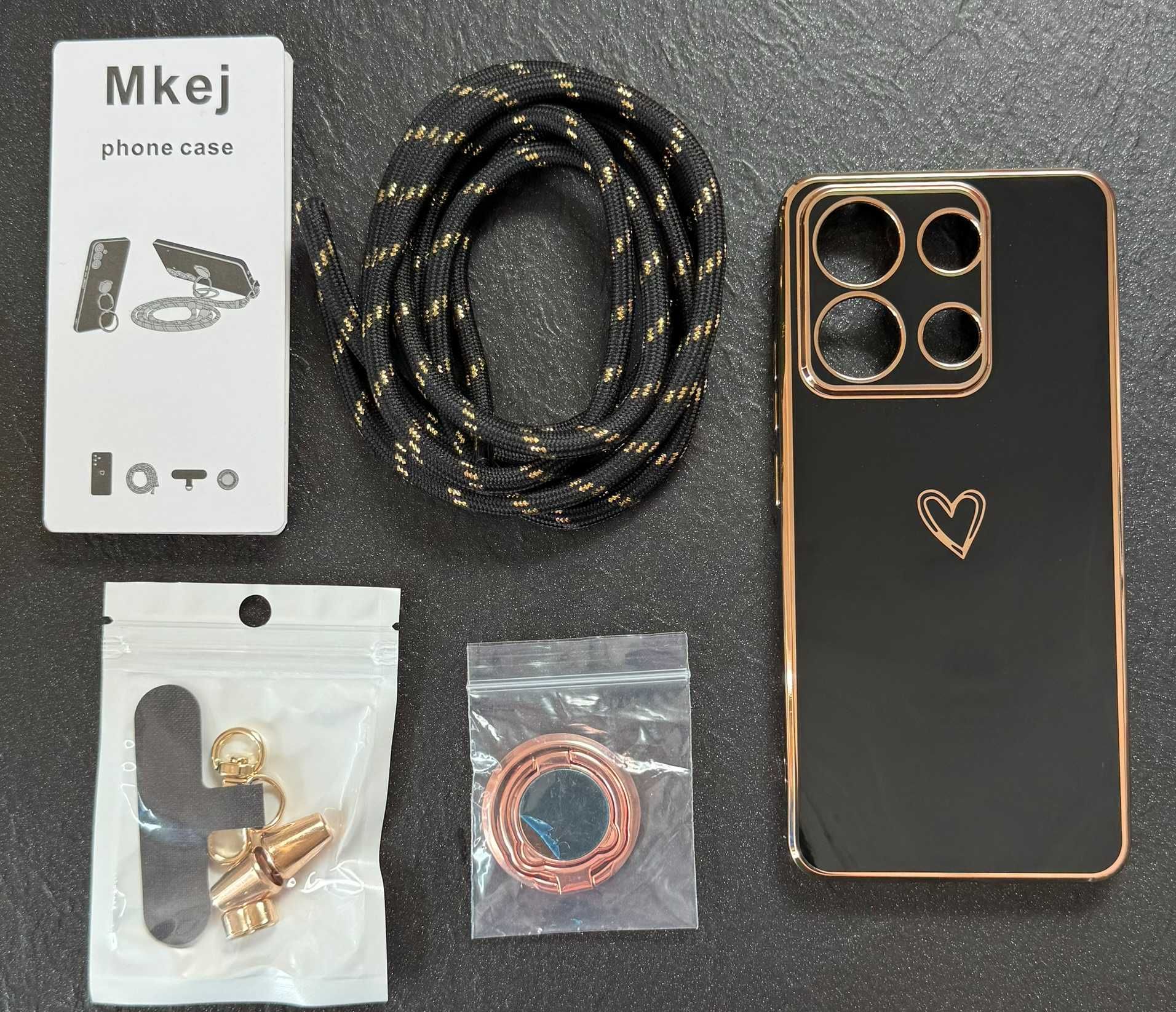 Etui do Xiaomi Redmi Note 13 4G z paskiem i podstawką czarne złoto