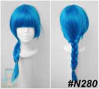 Młoda Jinx Arcane niebieska peruka z warkoczem cosplay wig LoL
