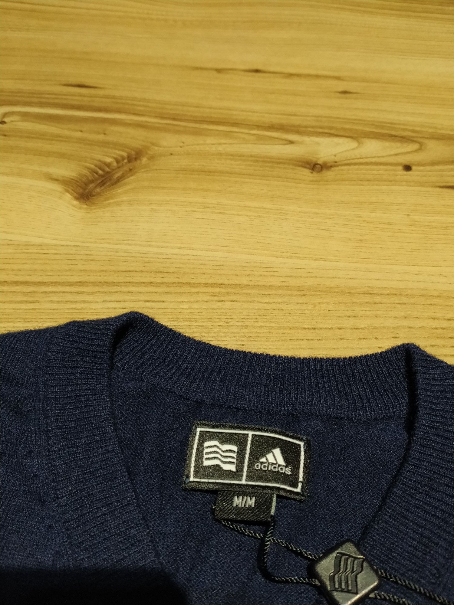 Nowy Granatowy Wełniany Sweter Adidas