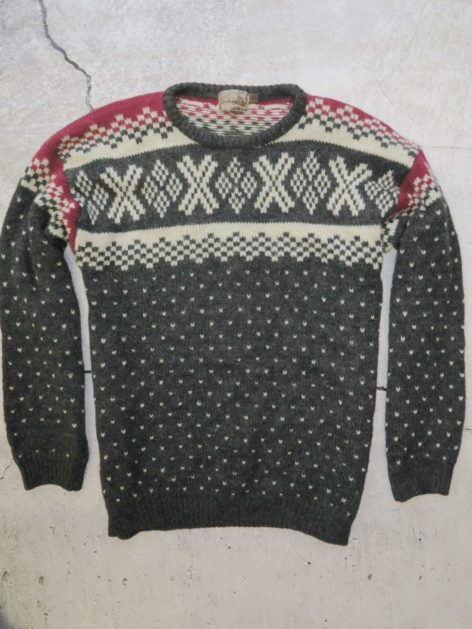 Sweter wełniany gruby norweskie wzory