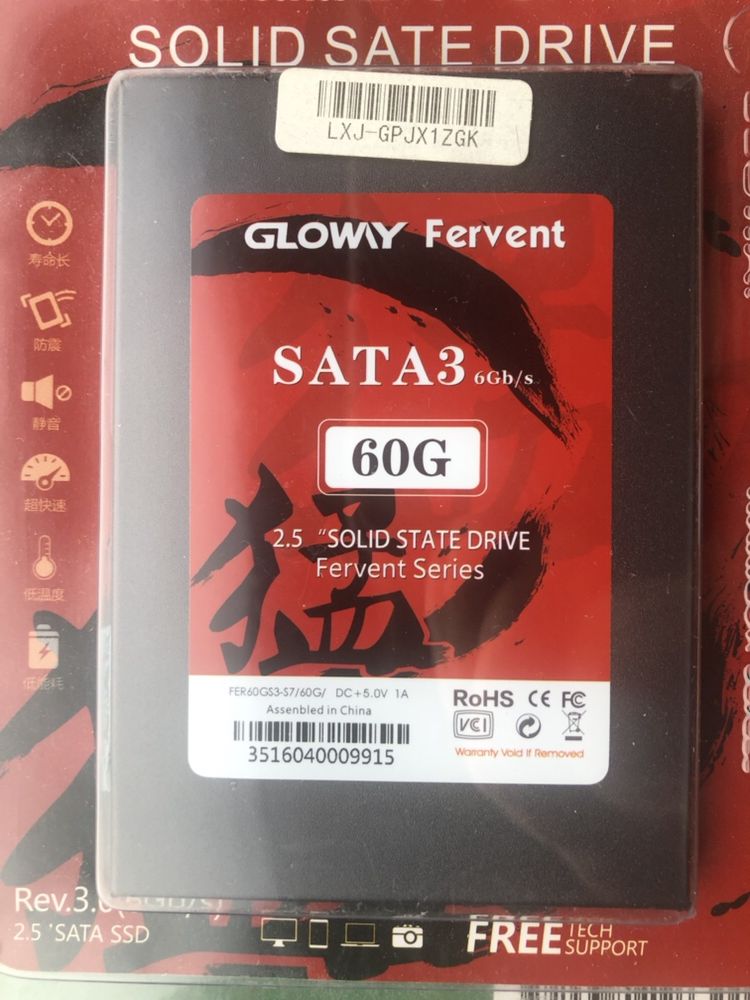 Hdd Ssd 60 gb (новый) жесткий диск 2.5 Sata3 Glowy