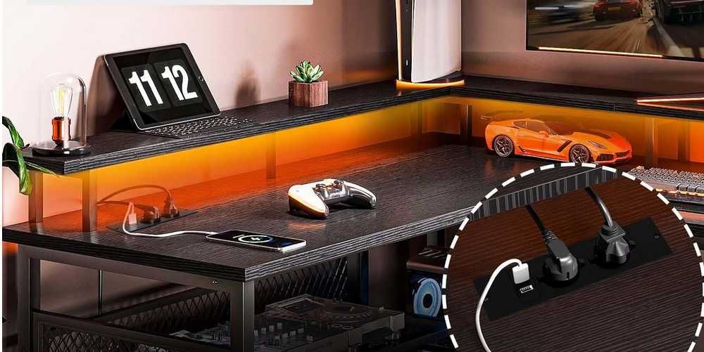 Mesa de gaming de canto [2 tamanhos] USB, tomadas e armazenamento NOVO