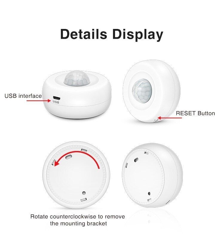 Sensor Detetor Movimento Tuya Wi-Fi PIR Sem Fios Casa Sistema Alarme