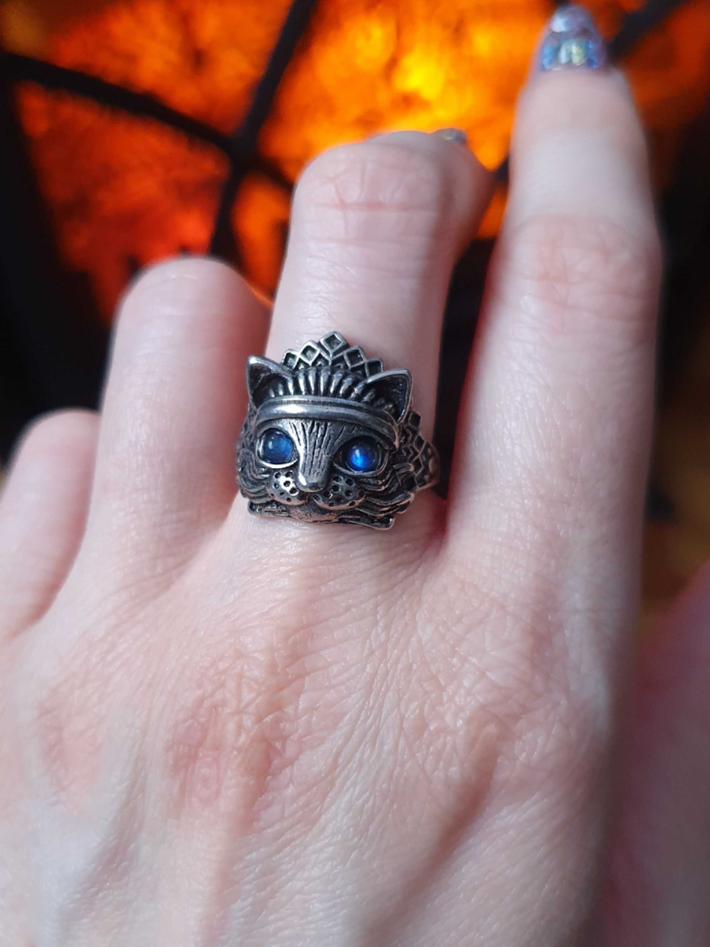 Anel gato com labradorita / labradorite azul (ajustável)