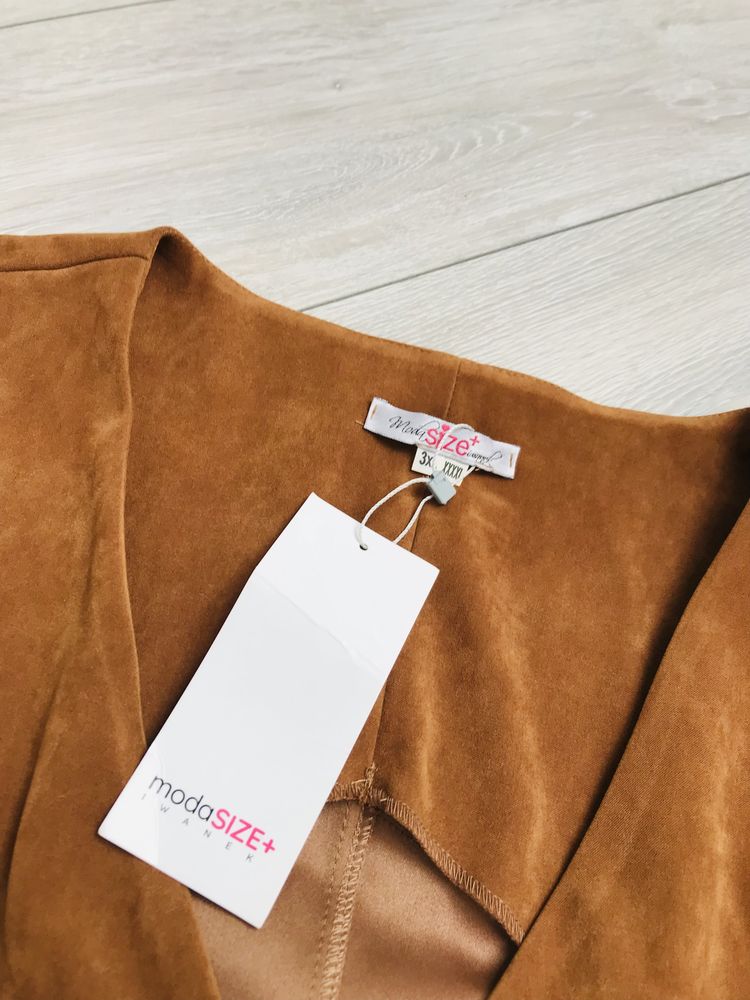 Długa kamizelka wiosenna bezrękawnik brązowy 3xl 4xl elegancki