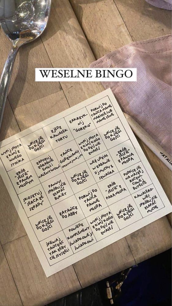 Weselne bingo, zabawa weselna, atrakcja wesele