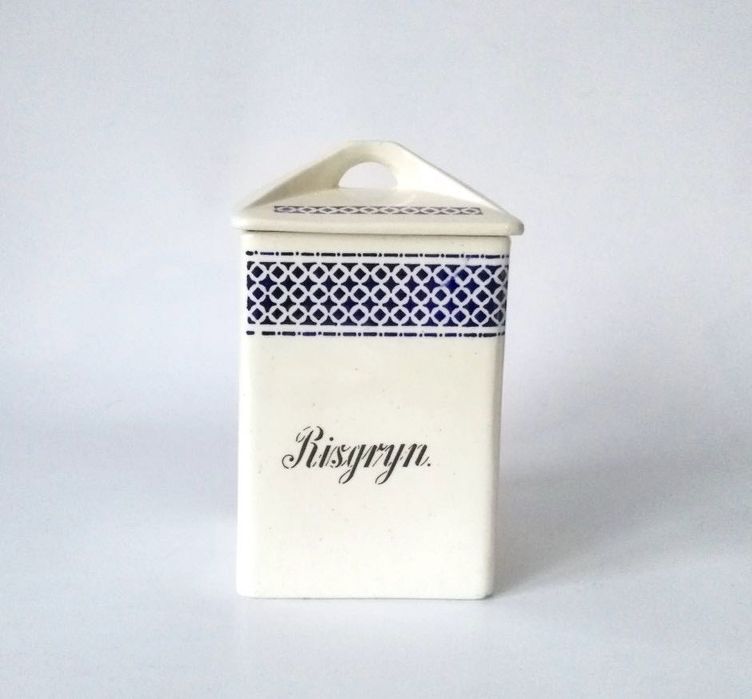 Pojemnik kuchenny fajans ceramika Risgryn ryż Szwecja antyk secesja
