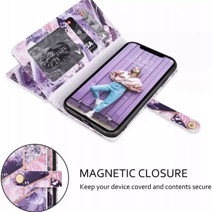 Dracool Etui Wallet Flip dla Samsung Galaxy A71 Kwiatowe Marmurowe