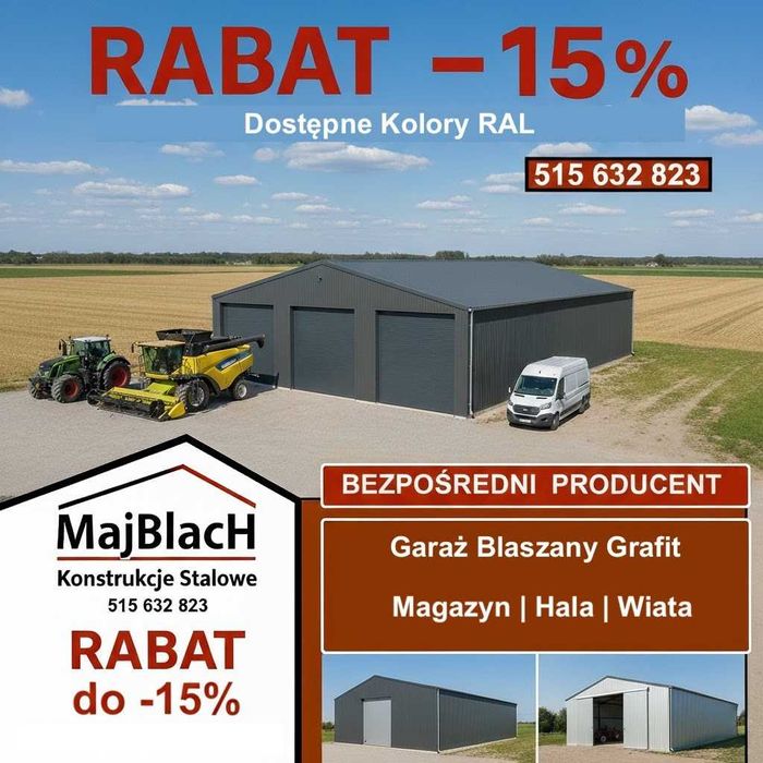 WIATA OCYNKOWANA/Garaż Blaszany/Ocynk/RAL/Zadaszenie  - Maj-Blach