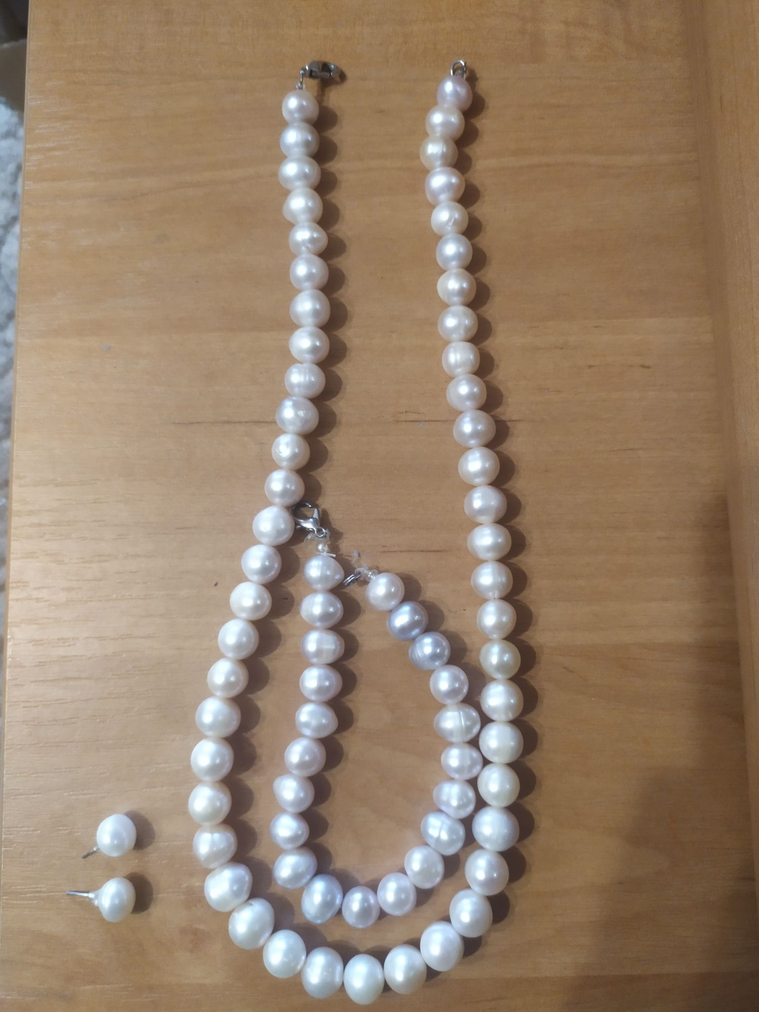 Жемчуг натуральный перли набор бусы серьги и браслет