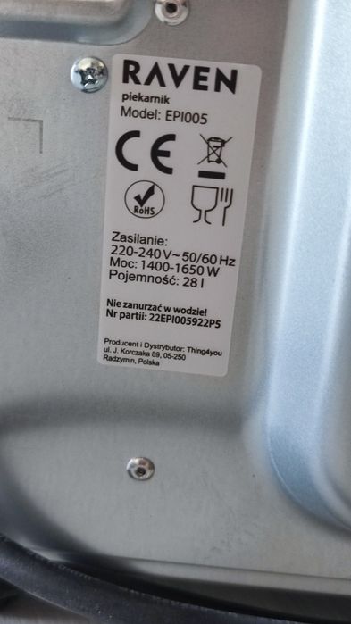 Piekarnik elektryczny Raven 28l