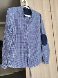 Męska koszula w kratkę biało- niebieska, bawełna, slim fit, House, r.M