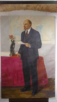 Duże płótno socrealizm Lenin portret obraz olej
