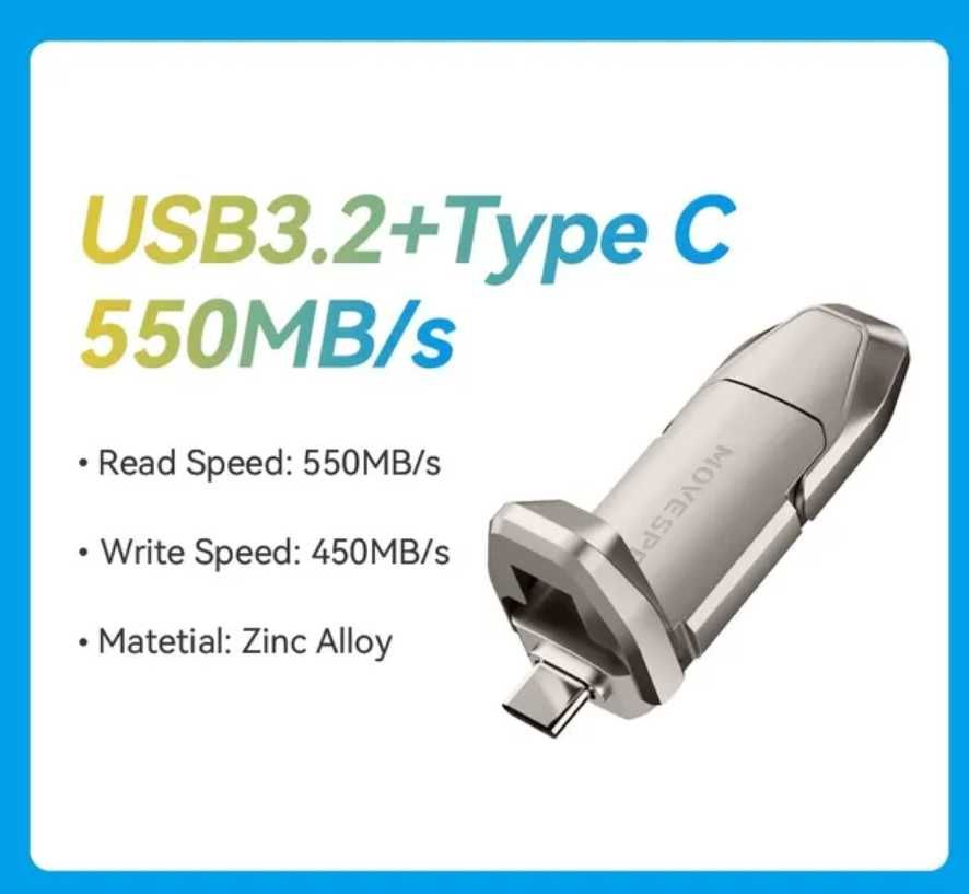 Флешка MOVESPEED 256GB. 520MB/s USB 3.2 Type C. Флеш-диск