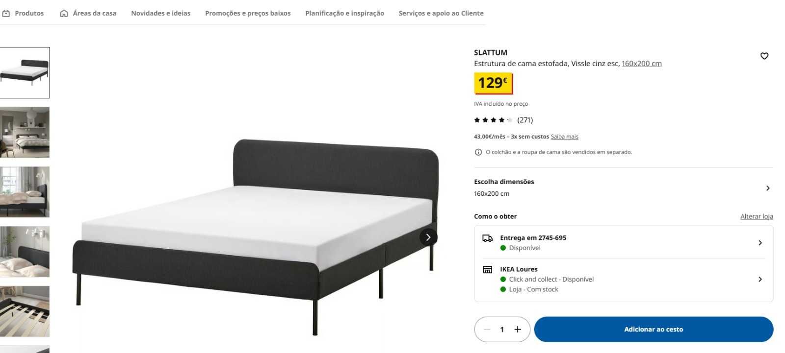 Cama SLATTUM 160 x 200 com Estrado e Colchão
