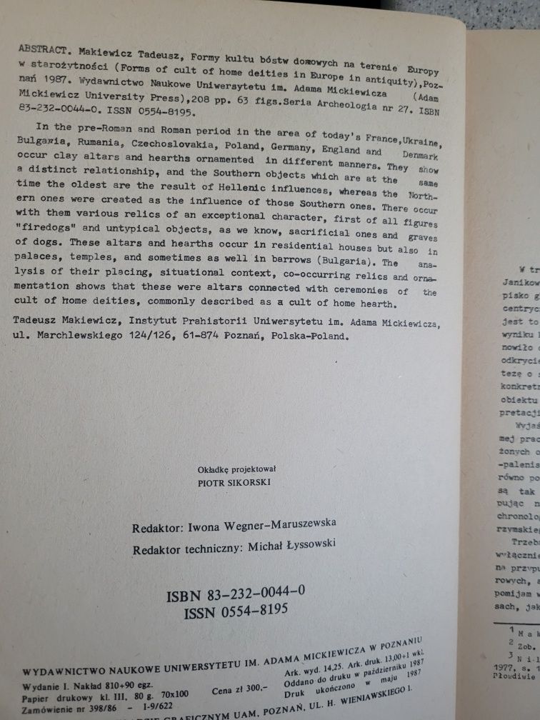 T.Makiewicz Formy kultu bóstw domowych na ter. Europy w staroż.1987 WN