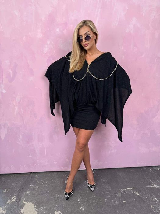 Piękna sukienka nietoperz złoty łańcuszek logo paparazzi