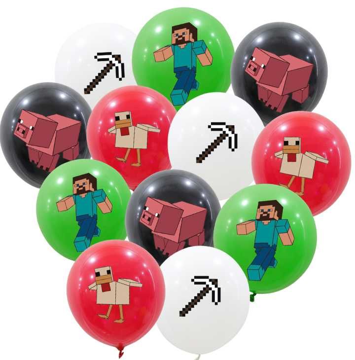 Balony lateksowe Minecraft Steve Pixel Creeper zestaw 12 szt dekoracja