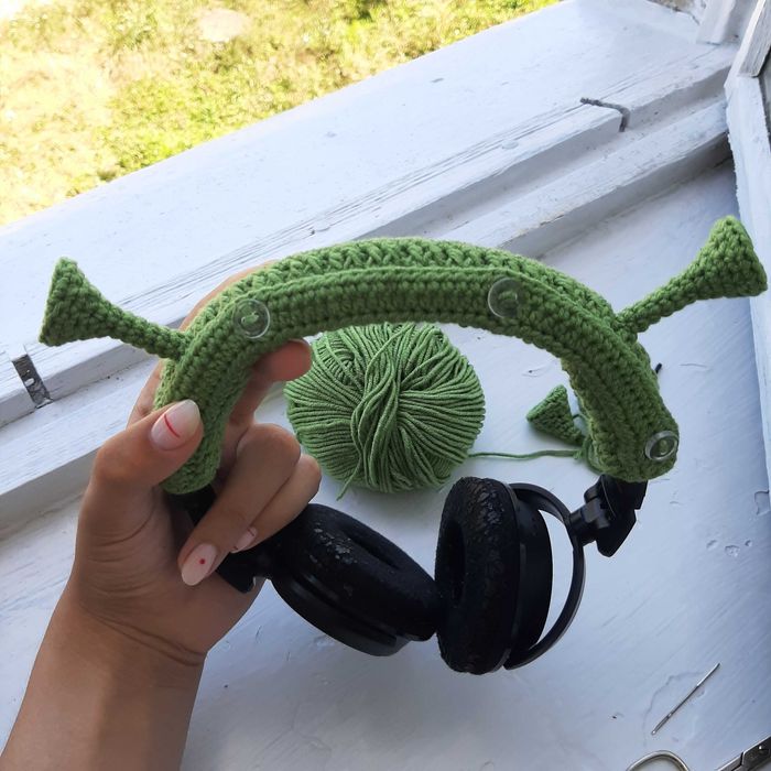 в'язаний ободок на навушники, вушка шрека