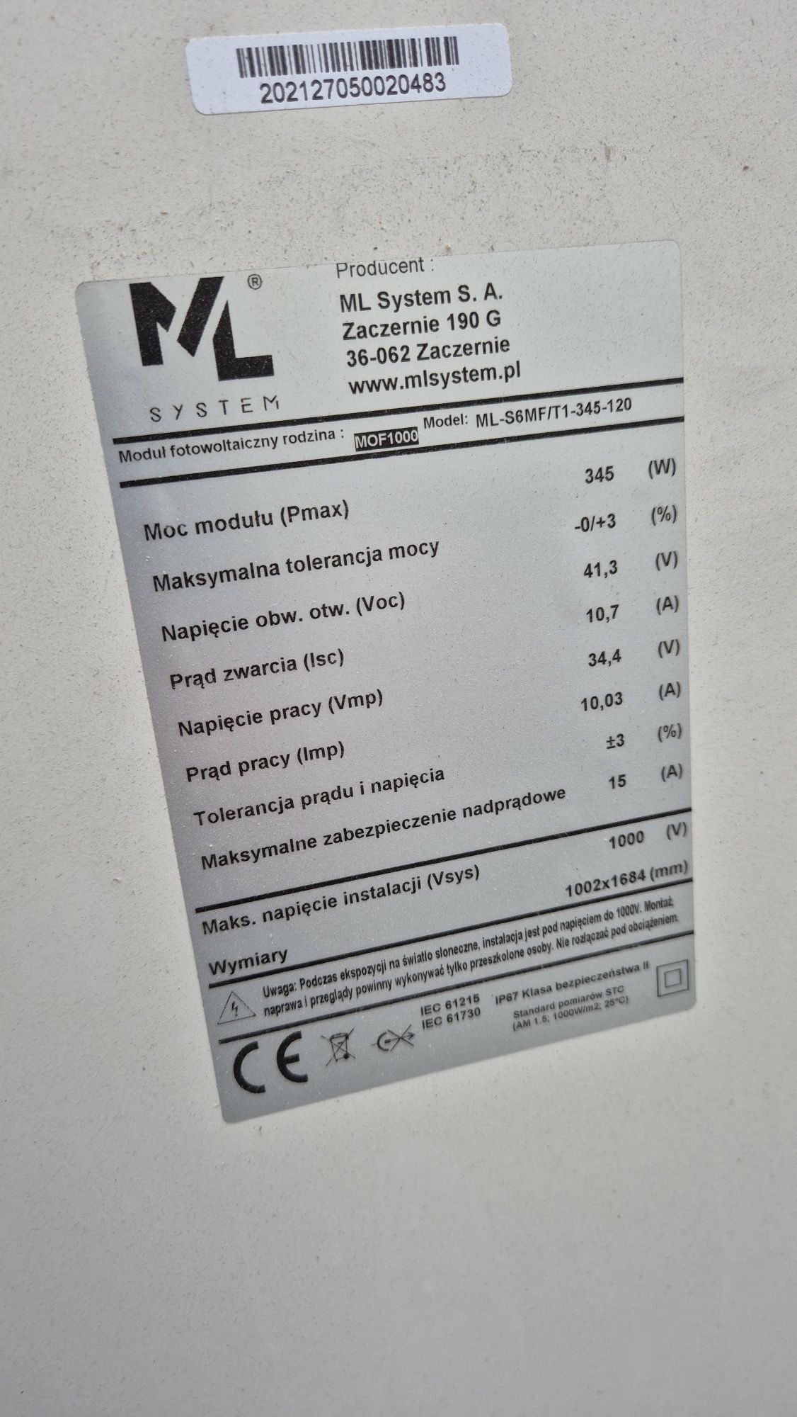 Panel Fotowoltaiczny 345 W ML System Nowy