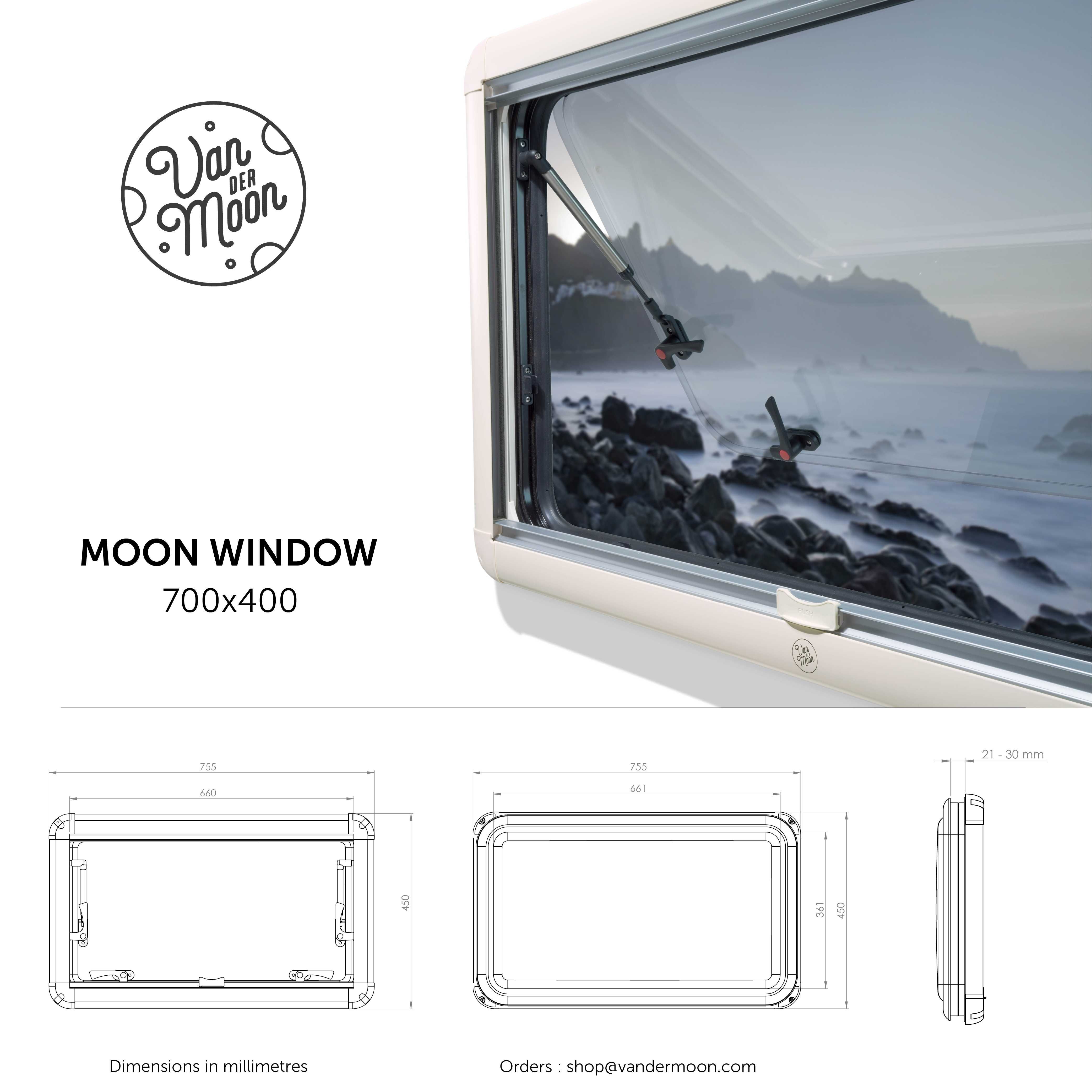 Nowe okno uchylne z podwójną roletą do kampera, vana, 40 cm x 70 cm.